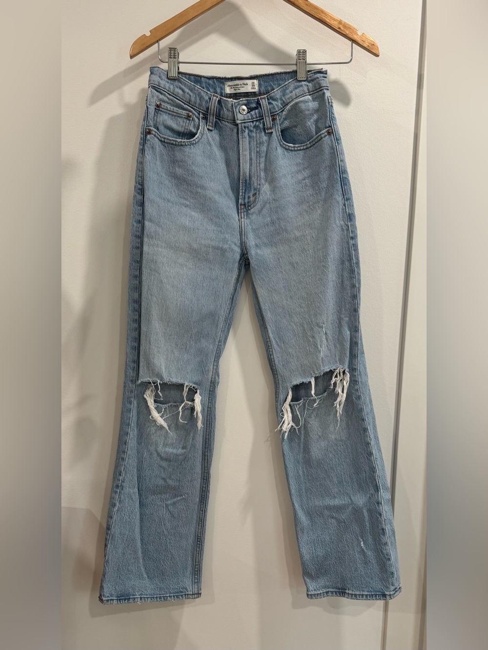 Abercrombie & Fitch Light Blue Straight-Leg Distressed Jeans